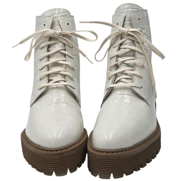 NEW Freda Salvador Emi Combat Boots Womens 5M Creme Leather Croc Embossed Shoes - Picture 12 of 16